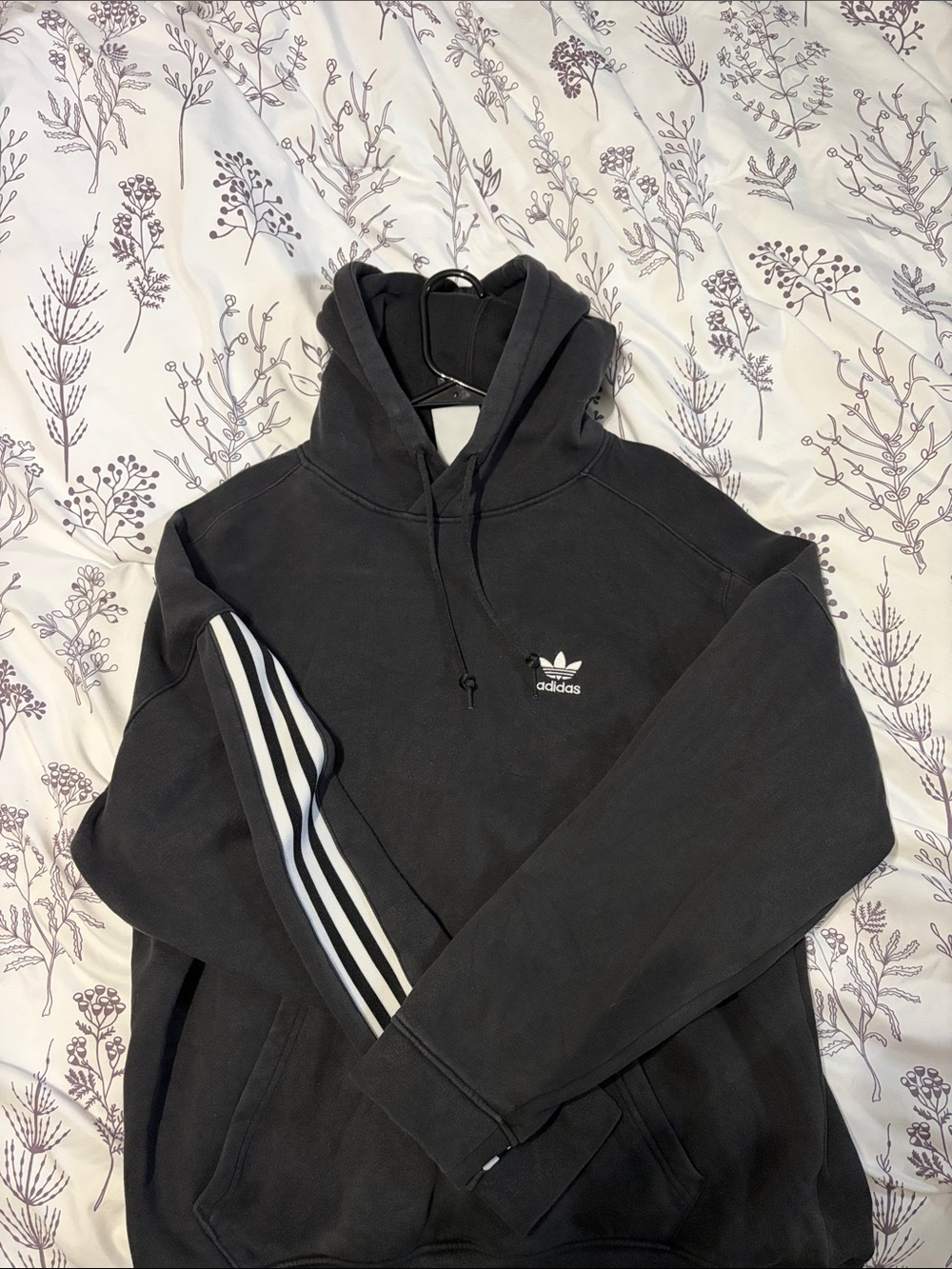 adidas Black Pullover Hoodie with White Three Stripes
